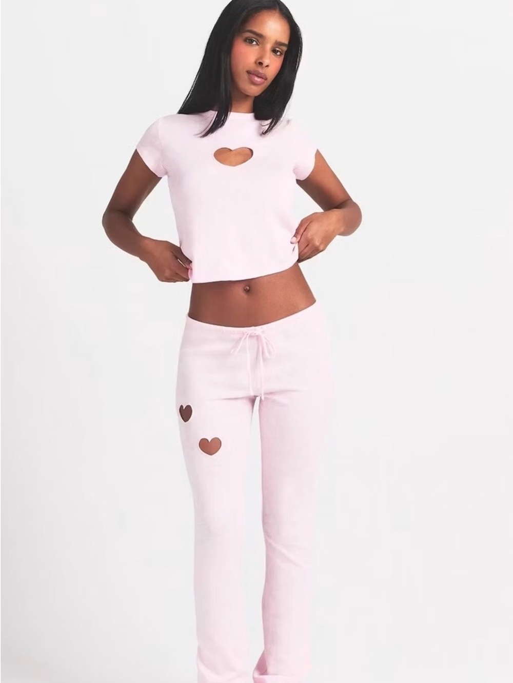 SKIMS Pale Pink Heart Cutout Tee & Lounge Pants Set NWT